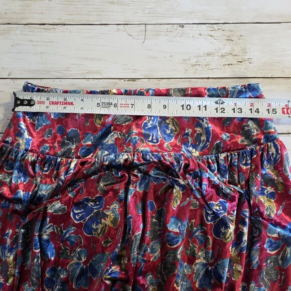 Natural Life Lisa Velvet Maxi Skirt Women Red Floral Large Boho Feminine - Picture 5 of 9